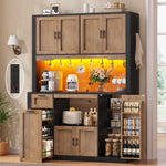 Itaar | 71 Inch Pantry Cabinet with Charging Station and LED Light Kitchen Pantry Cabinet with Microwave Stand