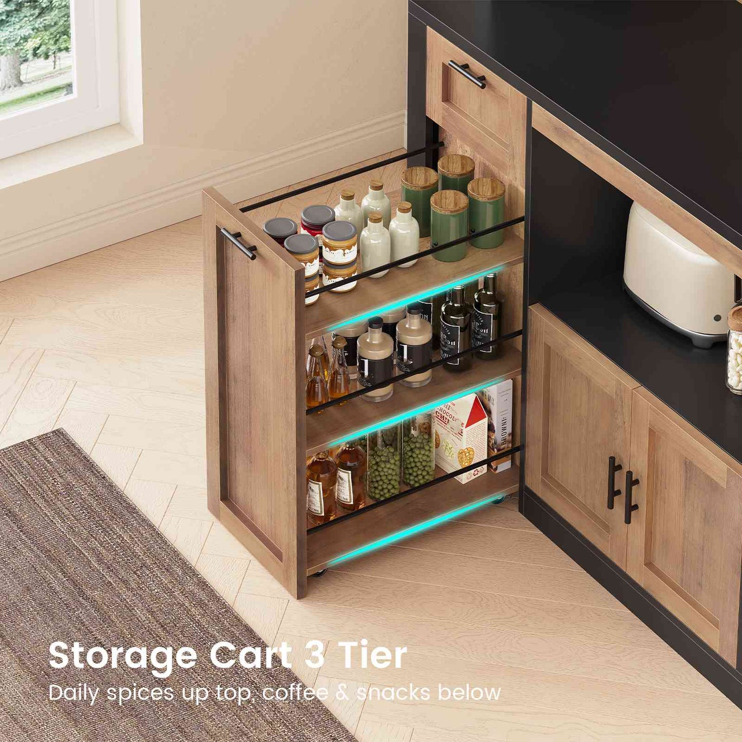 Itaar | 71 Inch Pantry Cabinet with Charging Station and LED Light Kitchen Pantry Cabinet with Microwave Stand