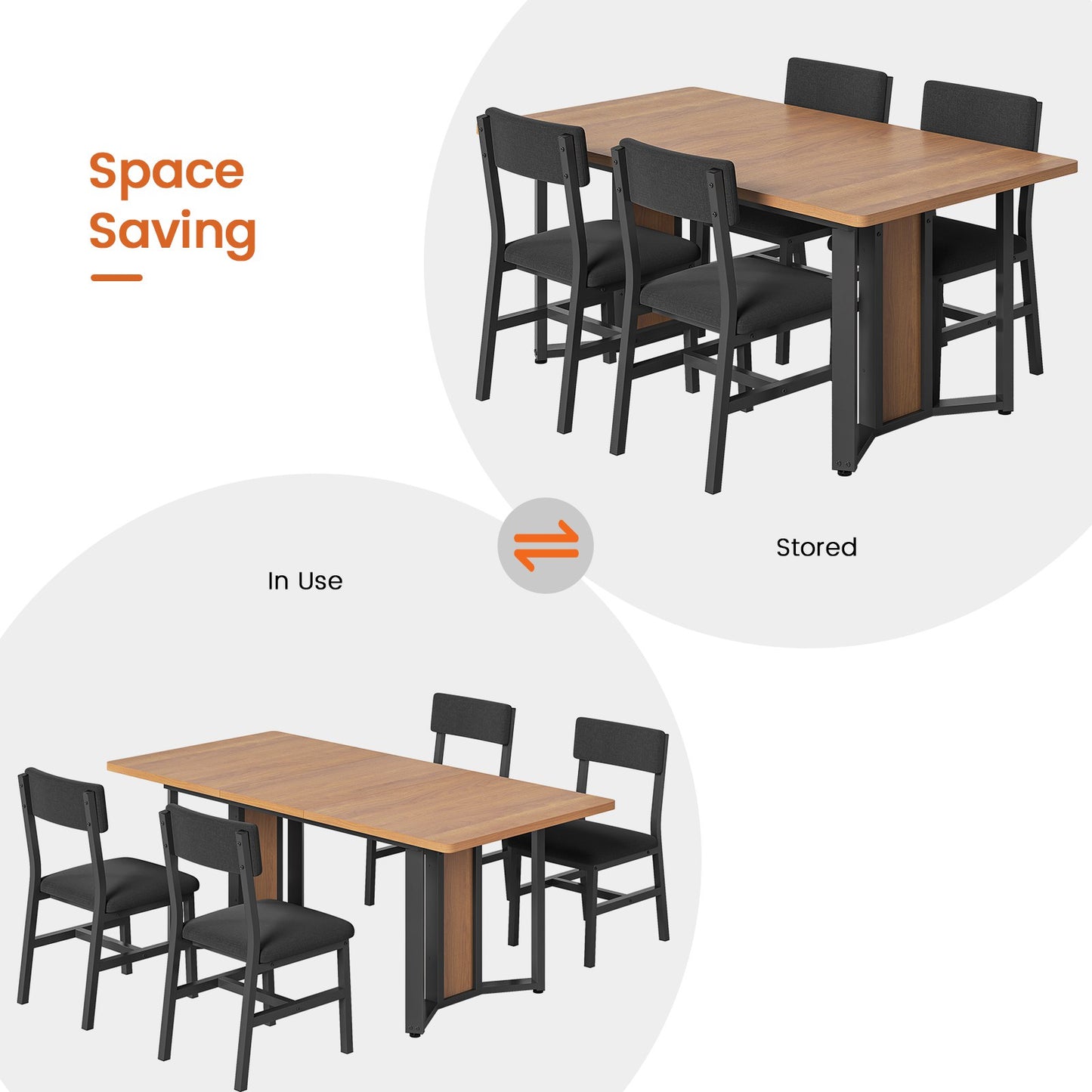 Itaar | 5 Piece Dining Table Set for 4-6 People 63 Inch Extendable Kitchen Table and 4 Cushion Chairs Dining Room Table with MDF Board