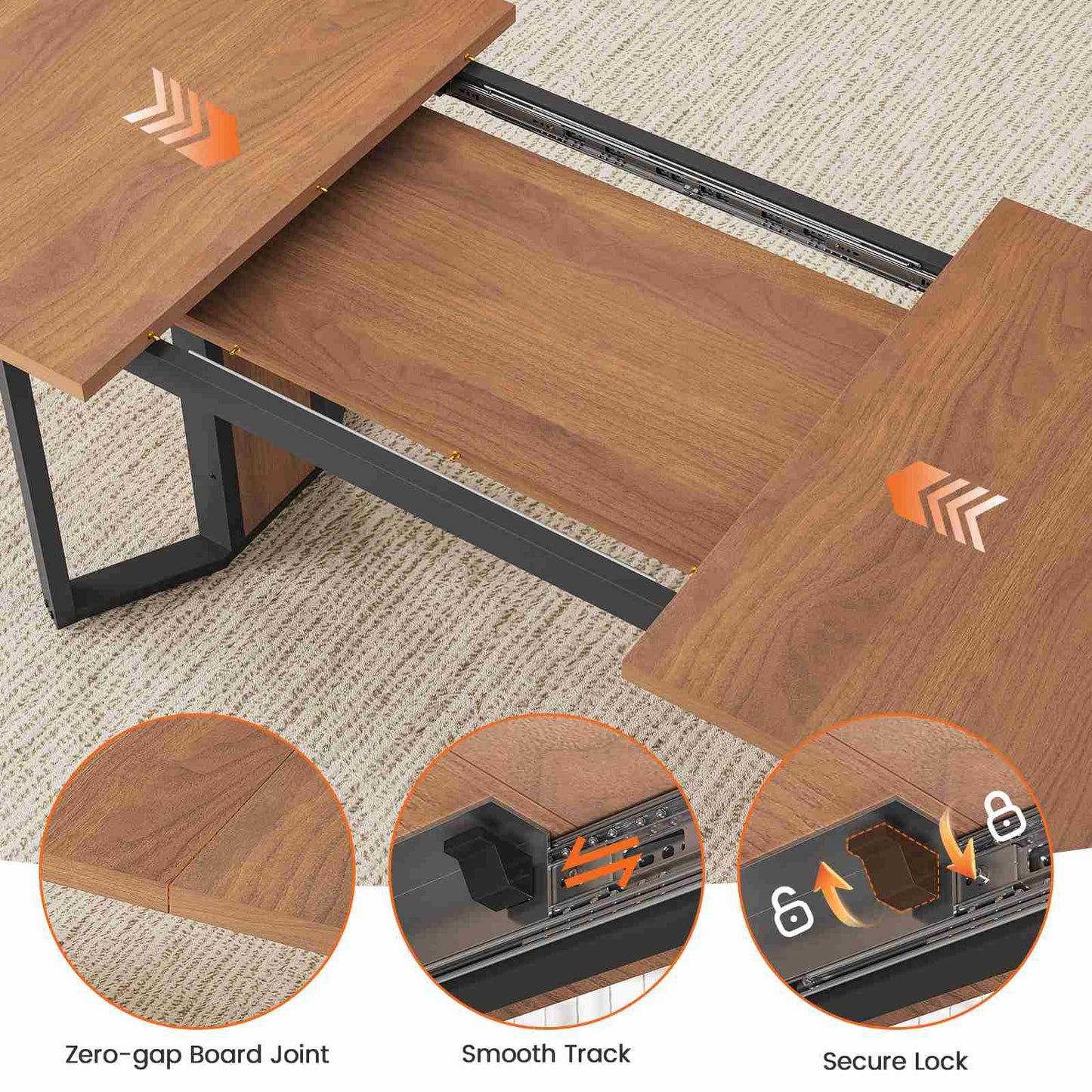 Itaar | 5 Piece Dining Table Set for 4-6 People 63 Inch Extendable Kitchen Table and 4 Cushion Chairs Dining Room Table with MDF Board