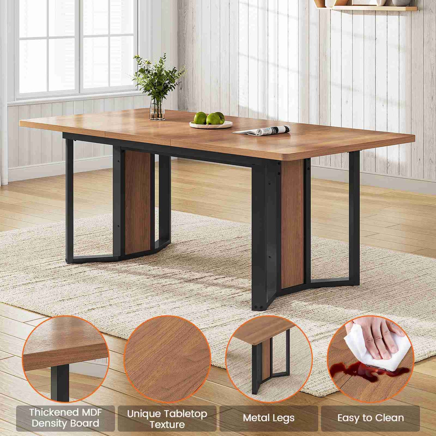Itaar | 5 Piece Dining Table Set for 4-6 People 63 Inch Extendable Kitchen Table and 4 Cushion Chairs Dining Room Table with MDF Board