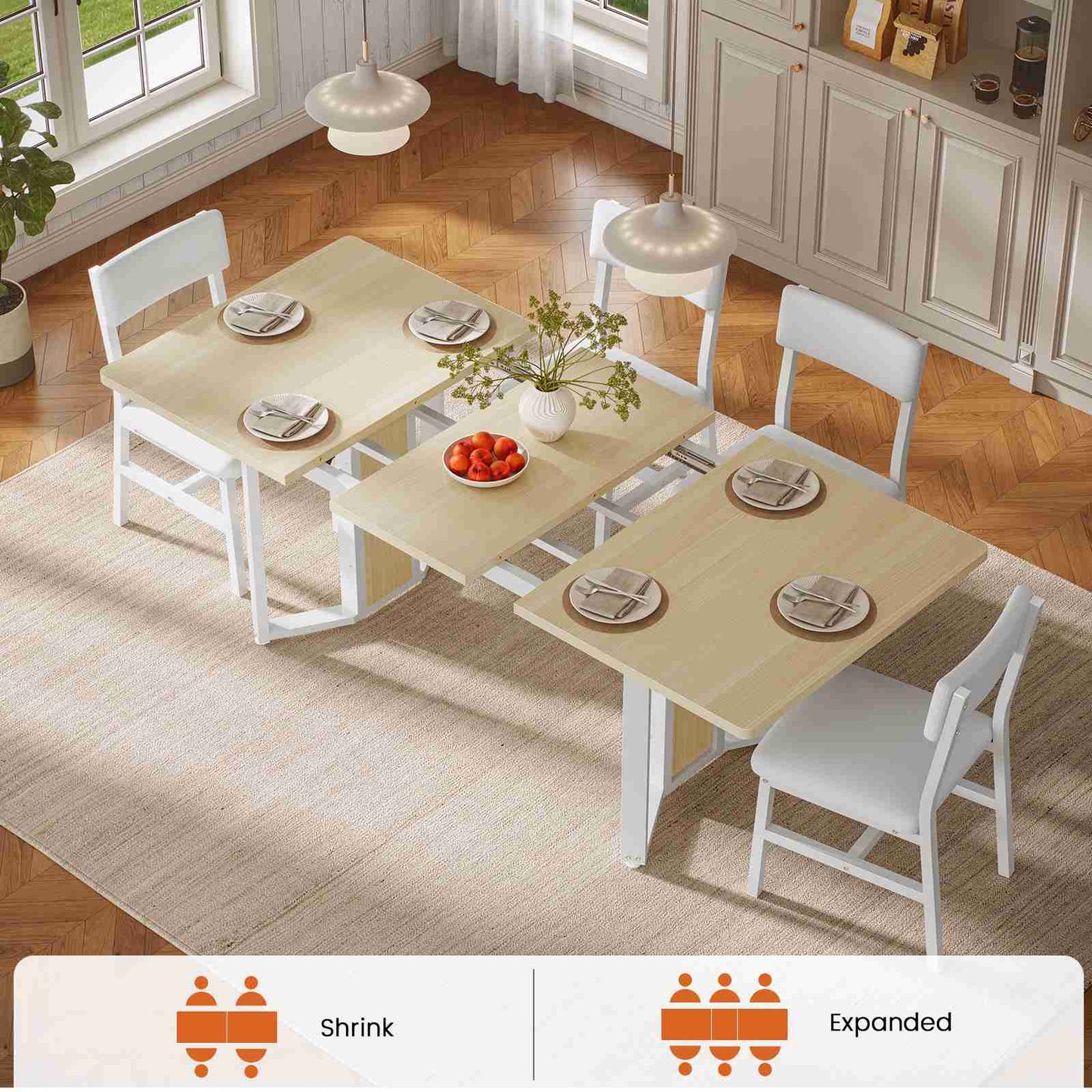 Itaar | 5 Piece Dining Table Set for 4-6 People 63 Inch Extendable Kitchen Table and 4 Cushion Chairs Dining Room Table with MDF Board