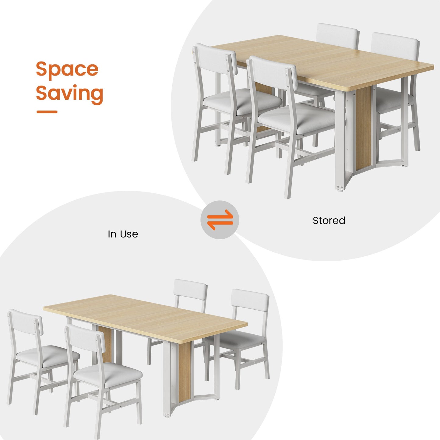 Itaar | 5 Piece Dining Table Set for 4-6 People 63 Inch Extendable Kitchen Table and 4 Cushion Chairs Dining Room Table with MDF Board