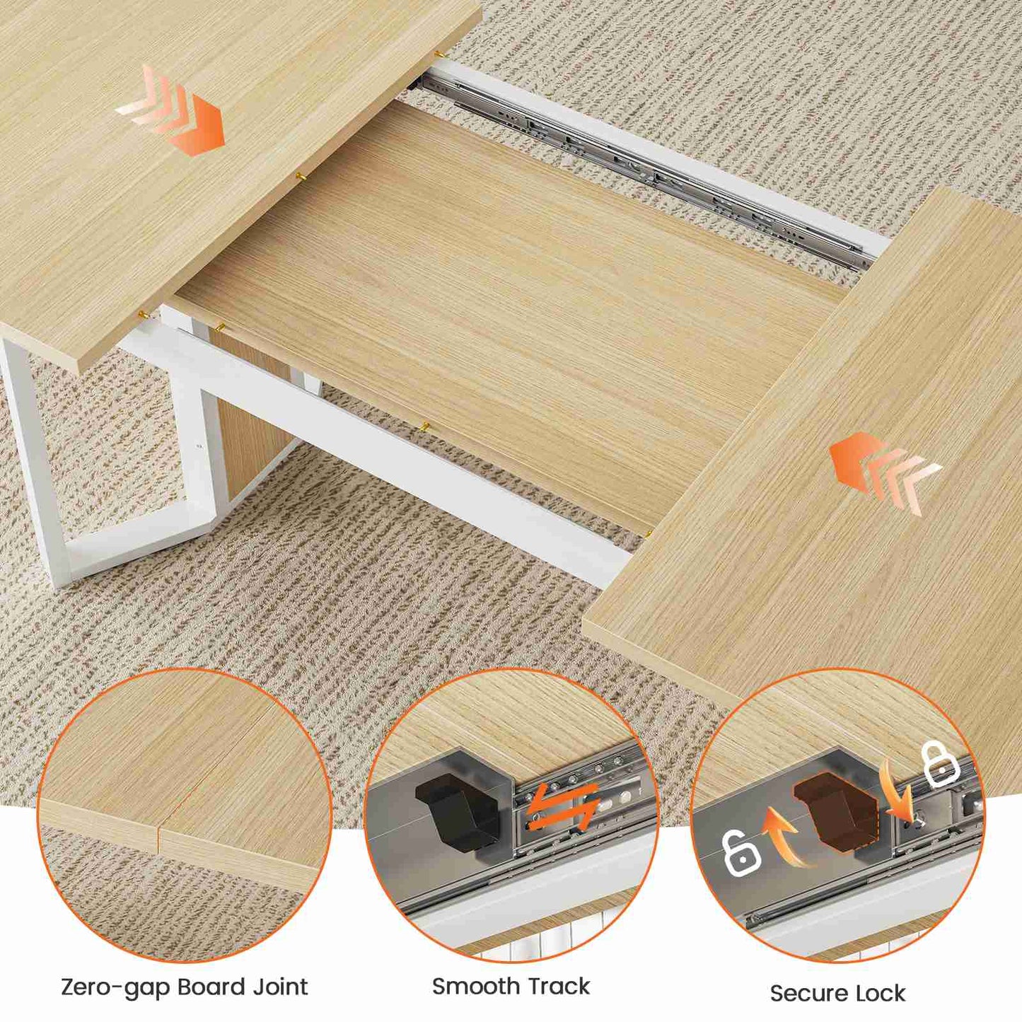 Itaar | 5 Piece Dining Table Set for 4-6 People 63 Inch Extendable Kitchen Table and 4 Cushion Chairs Dining Room Table with MDF Board