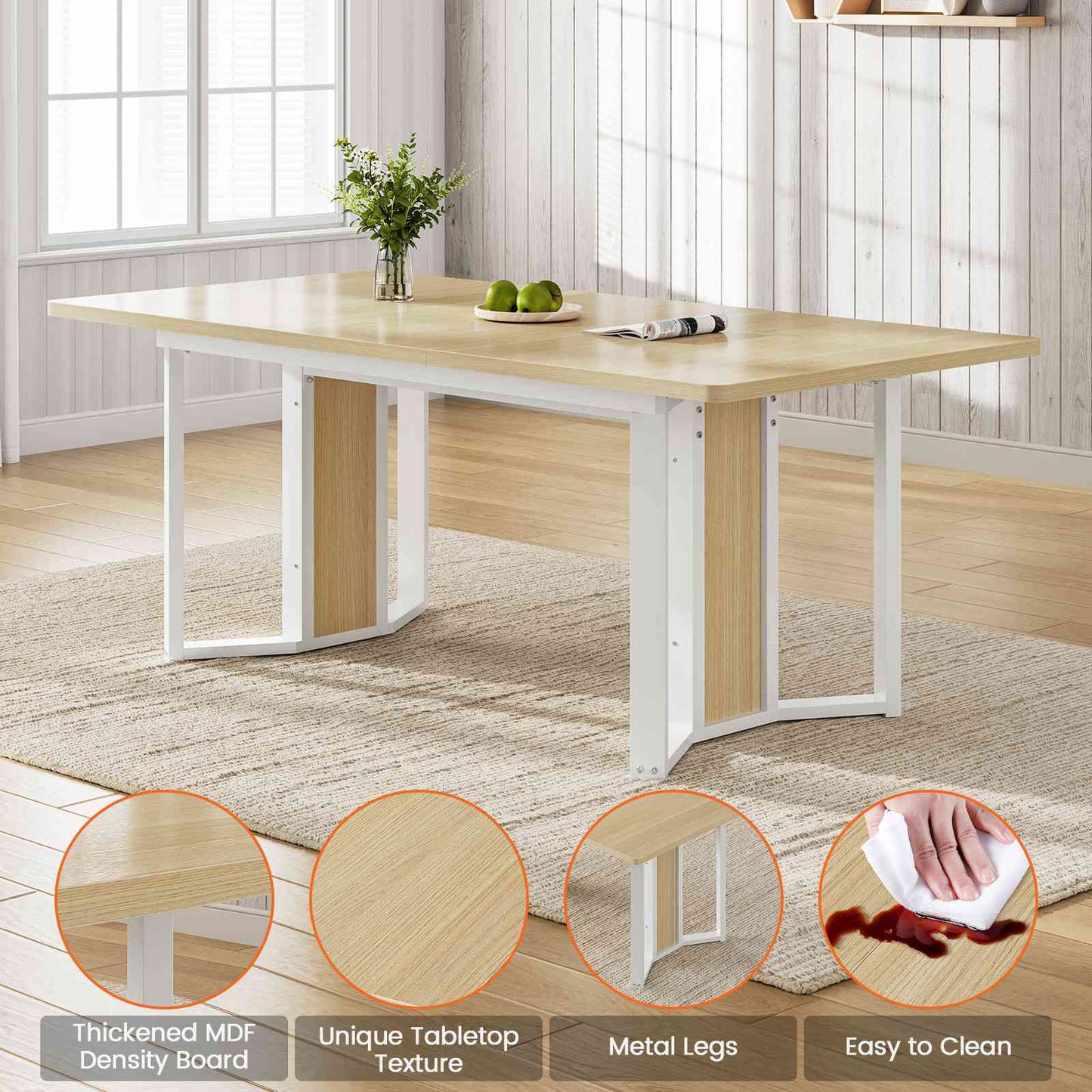 Itaar | 5 Piece Dining Table Set for 4-6 People 63 Inch Extendable Kitchen Table and 4 Cushion Chairs Dining Room Table with MDF Board