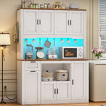 Itaar | 71 Inch Pantry Cabinet with Charging Station and LED Light Kitchen Pantry Cabinet with Microwave Stand