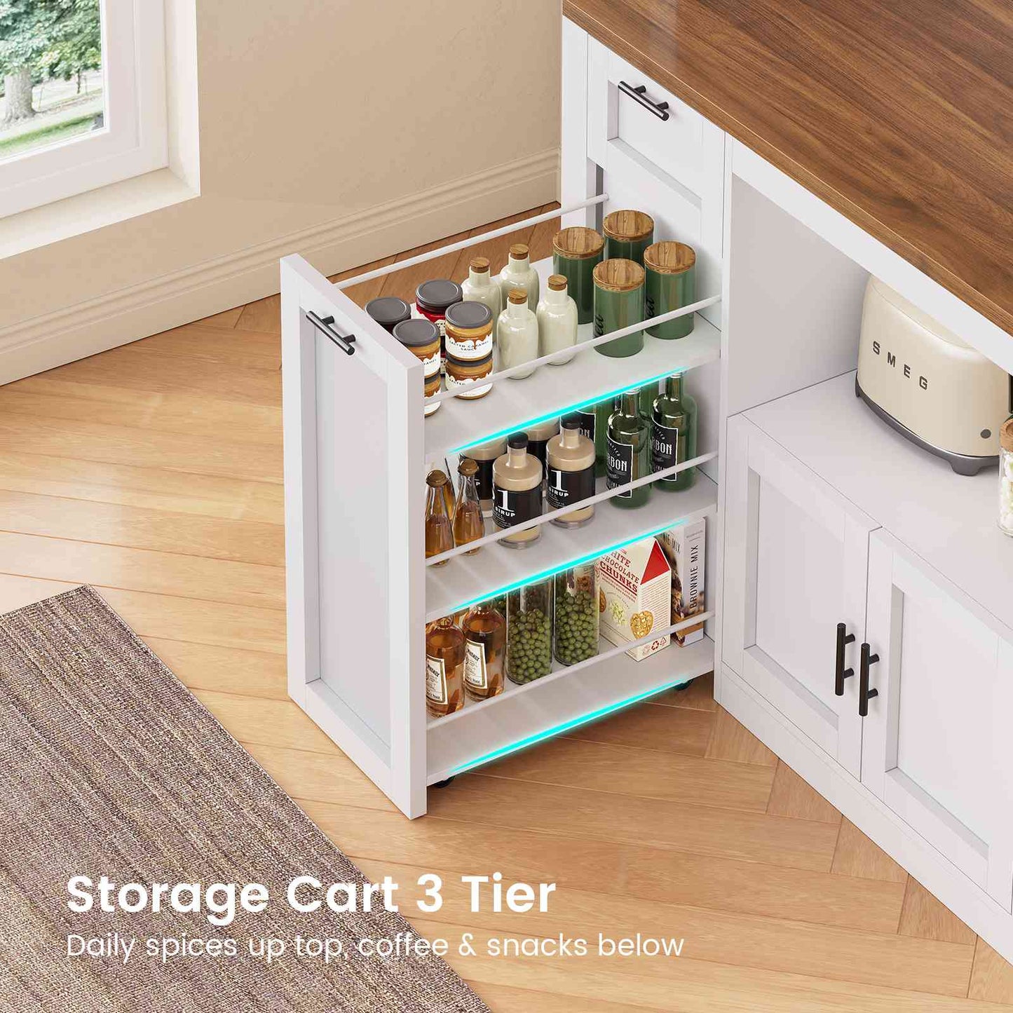 Itaar | 71 Inch Pantry Cabinet with Charging Station and LED Light Kitchen Pantry Cabinet with Microwave Stand