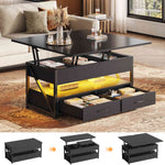 Itaar | 40 Inch Lift Top Coffee Table 4 in 1 Coffee Tables with Storage for Living Room Small Farmhouse Coffee Table with 2 Drawers LED Light