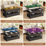 Itaar | 40 Inch Lift Top Coffee Table 4 in 1 Coffee Tables with Storage for Living Room Small Farmhouse Coffee Table with 2 Drawers LED Light