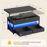 Itaar | 40 Inch Lift Top Coffee Table 4 in 1 Coffee Tables with Storage for Living Room Small Farmhouse Coffee Table with 2 Drawers LED Light