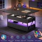 Itaar | 40 Inch Lift Top Coffee Table 4 in 1 Coffee Tables with Storage for Living Room Small Farmhouse Coffee Table with 2 Drawers LED Light