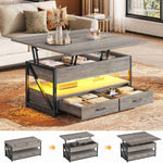 Itaar | 40 Inch Lift Top Coffee Table 4 in 1 Coffee Tables with Storage for Living Room Small Farmhouse Coffee Table with 2 Drawers LED Light