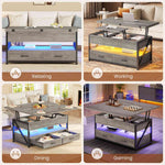 Itaar | 40 Inch Lift Top Coffee Table 4 in 1 Coffee Tables with Storage for Living Room Small Farmhouse Coffee Table with 2 Drawers LED Light