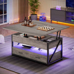 Itaar | 40 Inch Lift Top Coffee Table 4 in 1 Coffee Tables with Storage for Living Room Small Farmhouse Coffee Table with 2 Drawers LED Light