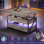 Itaar | 40 Inch Lift Top Coffee Table 4 in 1 Coffee Tables with Storage for Living Room Small Farmhouse Coffee Table with 2 Drawers LED Light