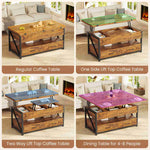 Itaar | 40 Inch Lift Top Coffee Table 4 in 1 Coffee Tables with Storage for Living Room Small Farmhouse Coffee Table with 2 Drawers LED Light