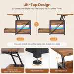 Itaar | 40 Inch Lift Top Coffee Table 4 in 1 Coffee Tables with Storage for Living Room Small Farmhouse Coffee Table with 2 Drawers LED Light