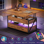 Itaar | 40 Inch Lift Top Coffee Table 4 in 1 Coffee Tables with Storage for Living Room Small Farmhouse Coffee Table with 2 Drawers LED Light