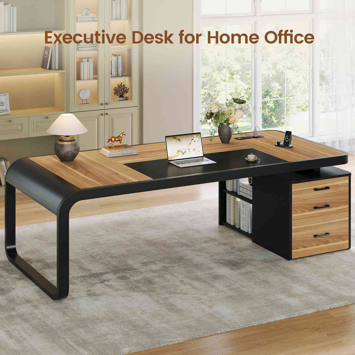 Itaar | 70.9 Inch Executive Desk Large Computer Desk with Drawers and Lateral File Cabinet Office Desk with Removable Shelves
