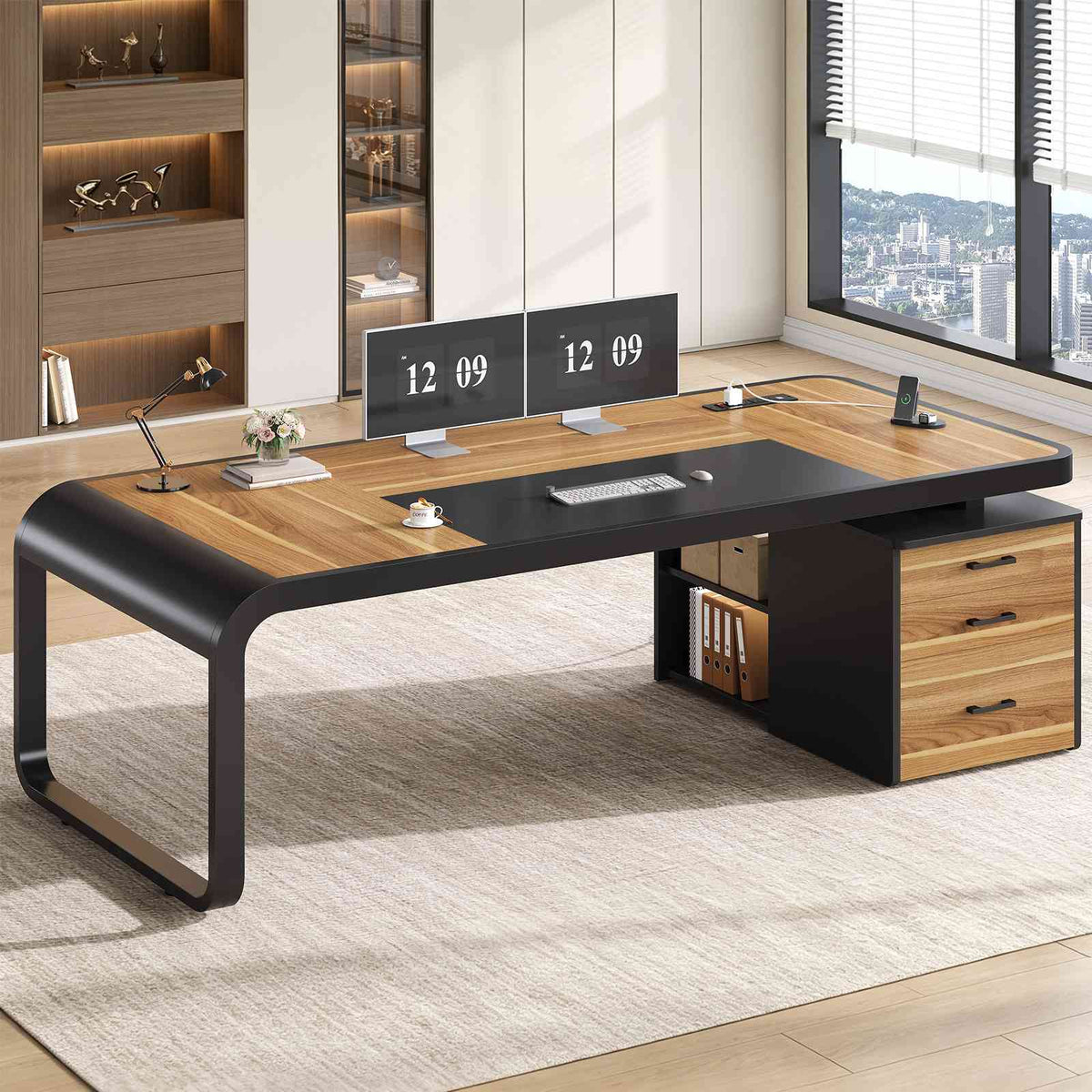 Itaar | 70.9 Inch Executive Desk Large Computer Desk with Drawers and Lateral File Cabinet Office Desk with Removable Shelves