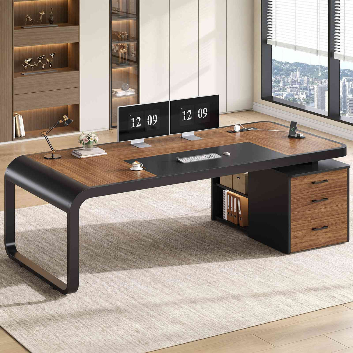 Itaar | 70.9 Inch Executive Desk Large Computer Desk with Drawers and Lateral File Cabinet Office Desk with Removable Shelves