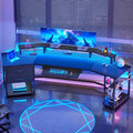 Itaar | 79 Inch Gaming Desk with 2 Fabric Drawers Long Computer Desk with Power Strip LED Lights U Shaped Desk with Storage and Cup Holder