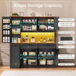 Itaar | 71 Inch Kitchen Pantry Cabinet with Charging Station and Led Light Kitchen Storage Cabinets with Microwave Stand