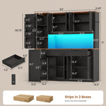 Itaar | 71 Inch Kitchen Pantry Cabinet with Charging Station and Led Light Kitchen Storage Cabinets with Microwave Stand