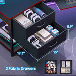 Itaar | 79 Inch Gaming Desk with 2 Fabric Drawers Long Computer Desk with Power Strip LED Lights U Shaped Desk with Storage and Cup Holder
