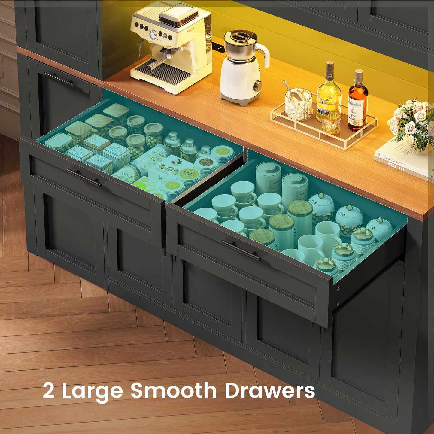 Itaar | 71 Inch Kitchen Pantry Cabinet with Charging Station and Led Light Kitchen Storage Cabinets with Microwave Stand