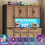 Itaar | 71 Inch Kitchen Pantry Cabinet with Charging Station and Led Light Kitchen Storage Cabinets with Microwave Stand