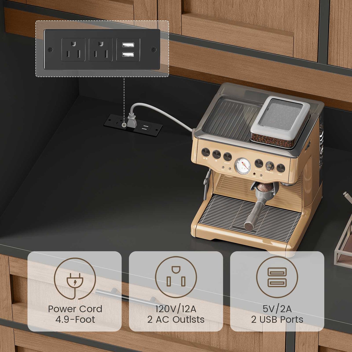 Itaar | 71 Inch Kitchen Pantry Cabinet with Charging Station and Led Light Kitchen Storage Cabinets with Microwave Stand
