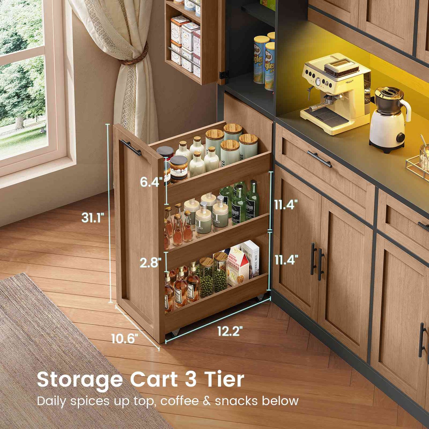 Itaar | 71 Inch Kitchen Pantry Cabinet with Charging Station and Led Light Kitchen Storage Cabinets with Microwave Stand