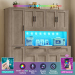 Itaar | 71 Inch Kitchen Pantry Cabinet with Charging Station and Led Light Kitchen Storage Cabinets with Microwave Stand