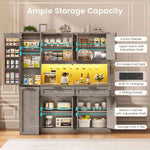 Itaar | 71 Inch Kitchen Pantry Cabinet with Charging Station and Led Light Kitchen Storage Cabinets with Microwave Stand