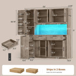 Itaar | 71 Inch Kitchen Pantry Cabinet with Charging Station and Led Light Kitchen Storage Cabinets with Microwave Stand