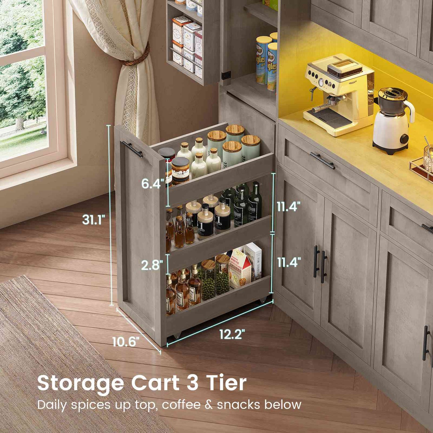 Itaar | 71 Inch Kitchen Pantry Cabinet with Charging Station and Led Light Kitchen Storage Cabinets with Microwave Stand