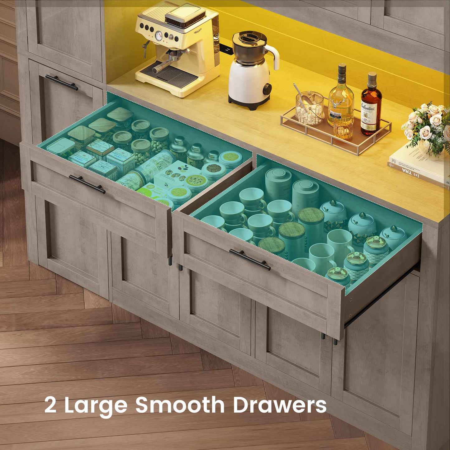 Itaar | 71 Inch Kitchen Pantry Cabinet with Charging Station and Led Light Kitchen Storage Cabinets with Microwave Stand