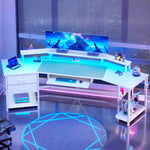 Itaar | 79 Inch Gaming Desk with 2 Fabric Drawers Long Computer Desk with Power Strip LED Lights U Shaped Desk with Storage and Cup Holder