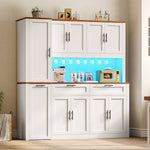 Itaar | 71 Inch Kitchen Pantry Cabinet with Charging Station and Led Light Kitchen Storage Cabinets with Microwave Stand