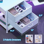 Itaar | 79 Inch Gaming Desk with 2 Fabric Drawers Long Computer Desk with Power Strip LED Lights U Shaped Desk with Storage and Cup Holder