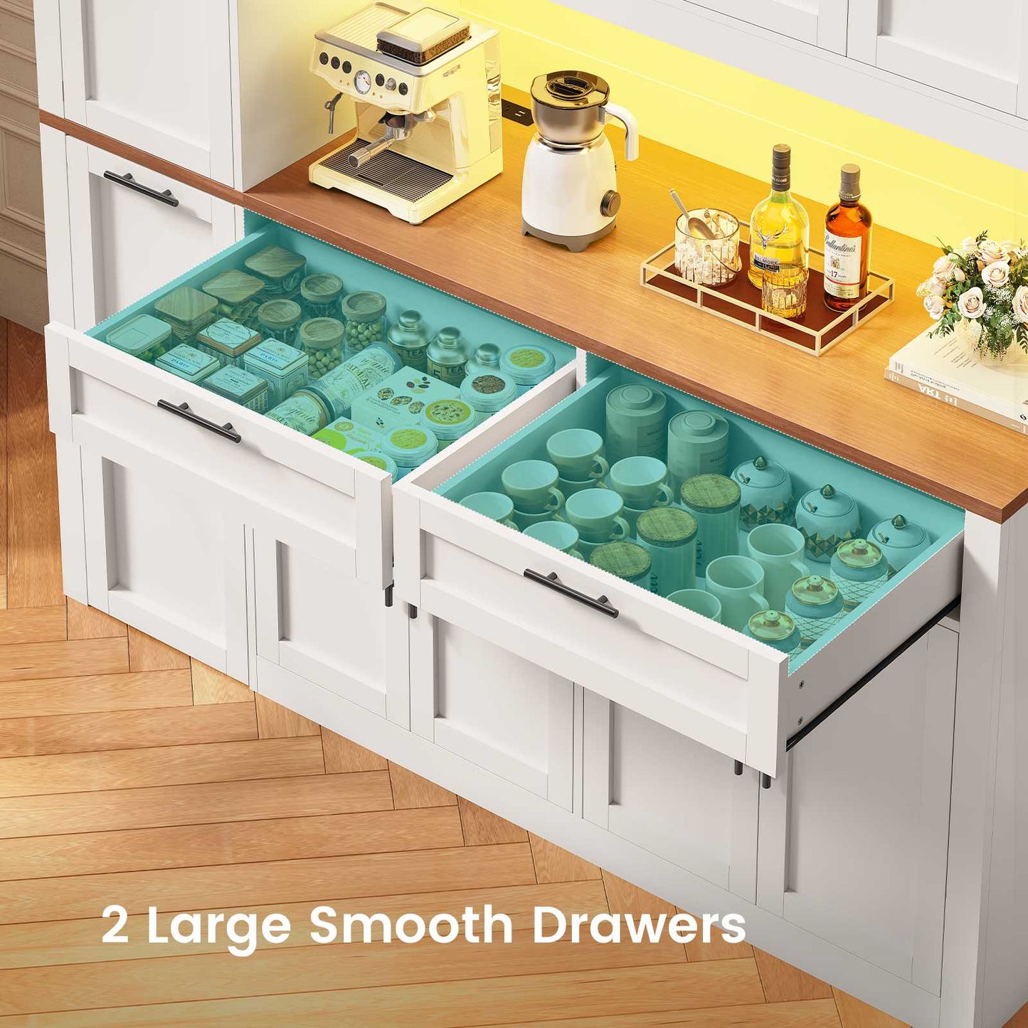 Itaar | 71 Inch Kitchen Pantry Cabinet with Charging Station and Led Light Kitchen Storage Cabinets with Microwave Stand