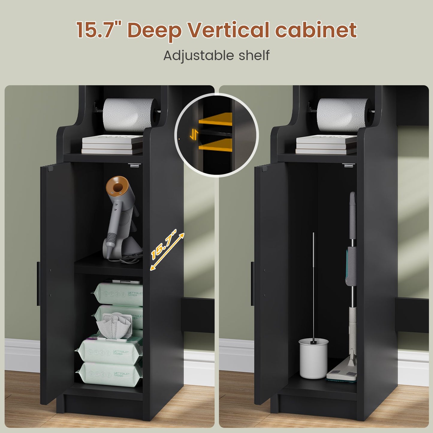 Itaar | Arched Over The Toilet Storage Cabinet  78.7 Inch H Fluted Bathroom Organizer with Reversible Side Cabinet Adjustable Shelves