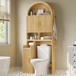 Itaar | Arched Over The Toilet Storage Cabinet  78.7 Inch H Fluted Bathroom Organizer with Reversible Side Cabinet Adjustable Shelves