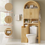 Itaar | Arched Over The Toilet Storage Cabinet  78.7 Inch H Fluted Bathroom Organizer with Reversible Side Cabinet Adjustable Shelves