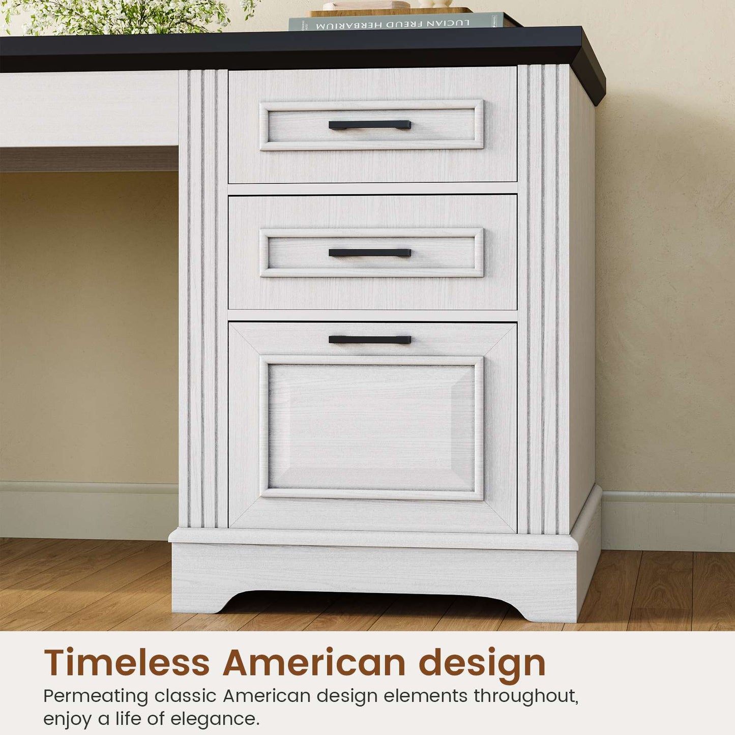 Itaar | Farmhouse 55 Inch Executive Desk Computer Desk with Storage Drawers and Power Outlet Home Office Desk