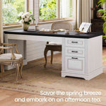Itaar | Farmhouse 55 Inch Executive Desk Computer Desk with Storage Drawers and Power Outlet Home Office Desk