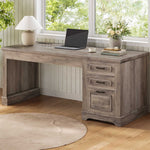 Itaar | Farmhouse 55 Inch Executive Desk Computer Desk with Storage Drawers and Power Outlet Home Office Desk