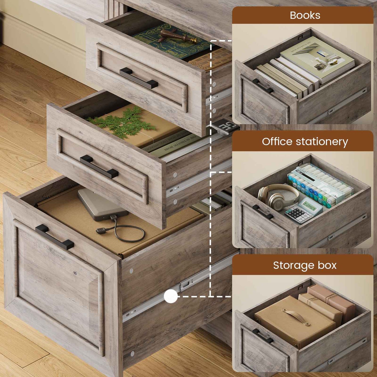 Itaar | Farmhouse 55 Inch Executive Desk Computer Desk with Storage Drawers and Power Outlet Home Office Desk