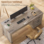 Itaar | Farmhouse 55 Inch Executive Desk Computer Desk with Storage Drawers and Power Outlet Home Office Desk